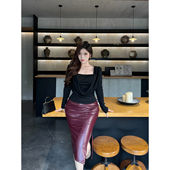 酒杯裙 大码 OL复古高腰气质修身 Babes 显瘦下摆开衩长款 半身裙