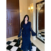 Babes 加厚千金假两件蕾丝收腰显瘦性感鱼尾连衣裙 赫本蕾 大码