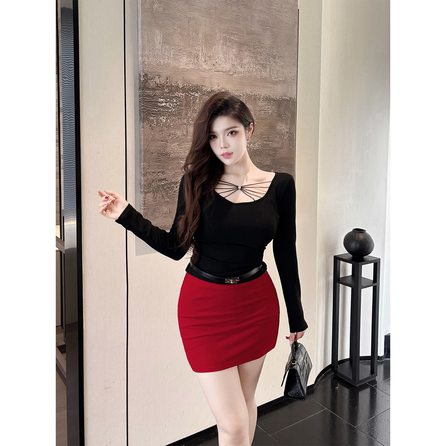 Babes【罗马假日】大码性感蝴蝶镂空绑带包臀裙收腰显瘦加绒套装,女装/女士精品,大码套装,淘宝优惠券,粉丝福利购,淘宝优惠卷