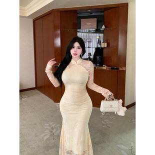 显瘦新中式 微胖性感辣妹包臀裙纯欲修身 连衣裙 出水芙蓉 Bbabes