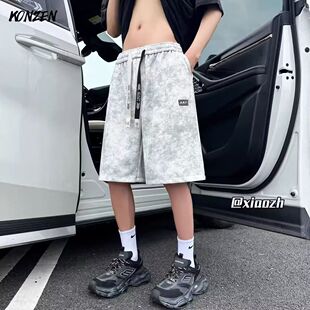 美式扎染休闲短裤男款夏季大码直筒宽松中裤脏脏风潮牌痞帅五分裤
