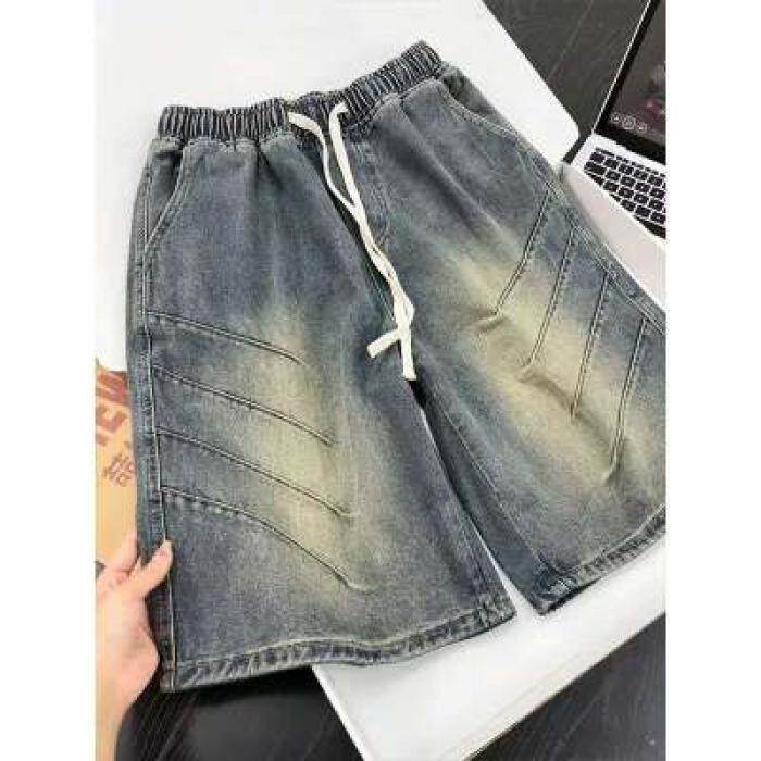 悟空有货潮牌抽绳松紧腰水洗牛仔短裤男女复古夏季宽松百搭五分裤