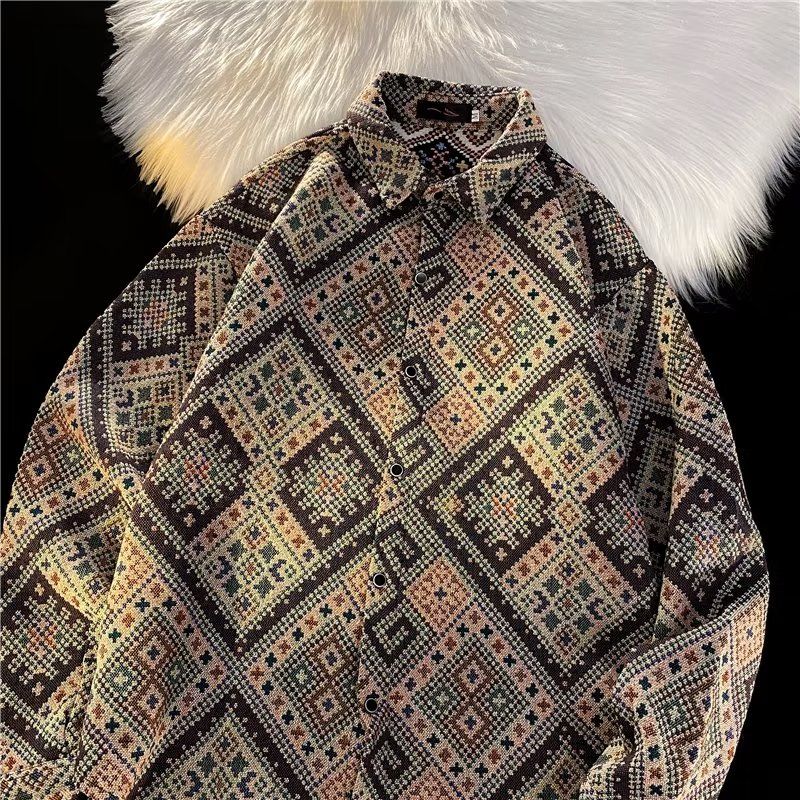 美式潮牌夹克男秋季情侣bf风翻领格子上衣棒球服国潮嘻哈休闲外套