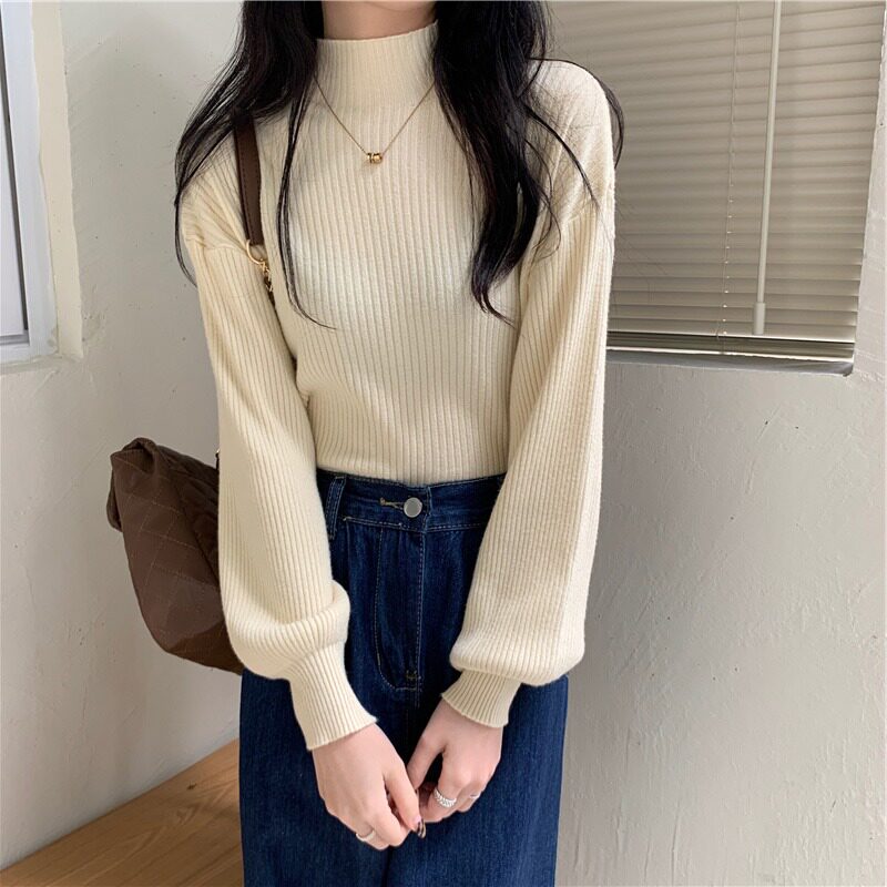 黑色打底衫女内搭秋冬洋气半高领毛衣秋冬中领针织衫法式上衣外穿