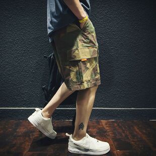 短裤 男宽松潮牌ins五分休闲裤 大码 夏季 中裤 迷彩工装 胖子马裤 薄款