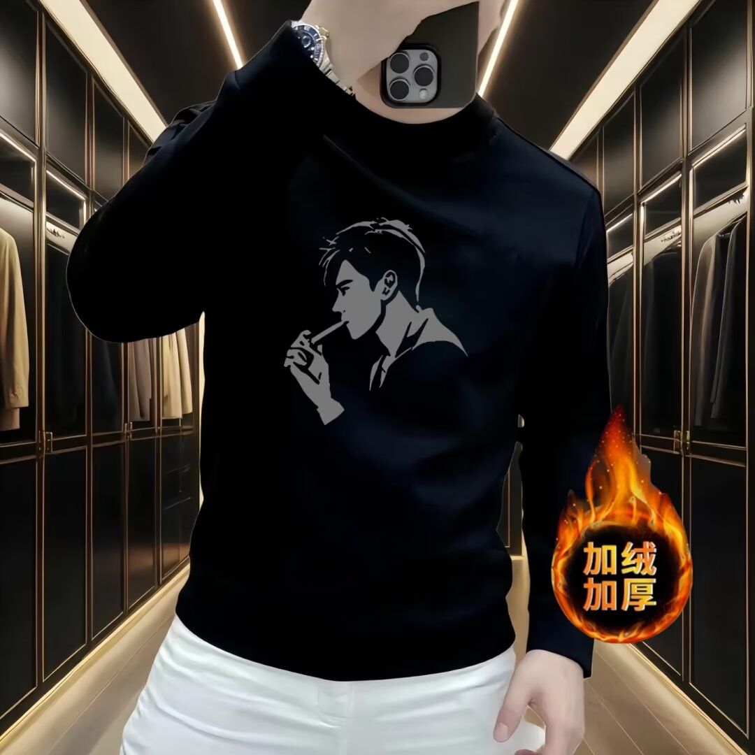 2024男长袖t恤秋季打底衫长袖纯棉秋季港风印花宽松潮流上衣