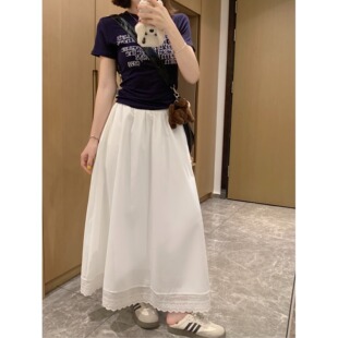 白色半身裙女夏季 法式 遮肚子显瘦裙子a字蕾丝裙 女装 月朵依大码