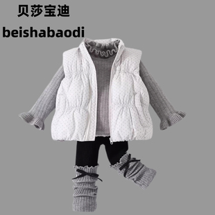 子三件套保暖衣服 婴儿夹棉马甲毛衣打底衣堆堆袜裤 女宝宝冬季 套装