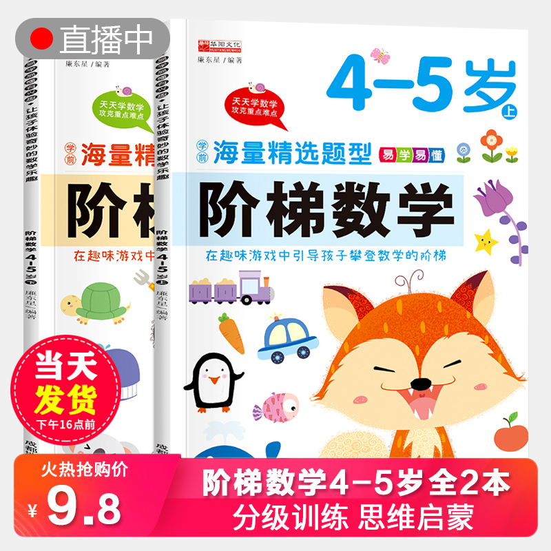 全套2册 阶梯数学4岁-5岁思维训练数学启蒙教材绘本幼儿园小中班宝宝书本幼儿早教书籍 益智认知学前教育婴儿书学前班练习册天天练