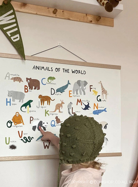 出口北欧同步儿童家居装饰儿童房字母动物布画芯实木软装挂画壁饰