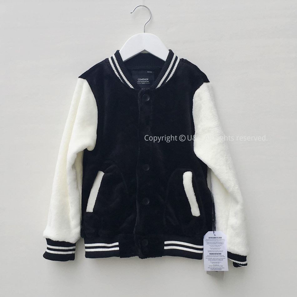 出口北欧男童外套毛绒黑白撞色