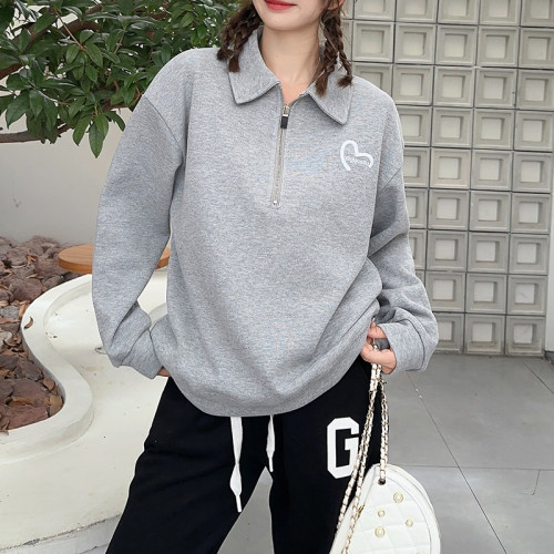 polo领卫衣女春秋2025新款秋冬季女装加厚宽松长袖半拉链上衣外套