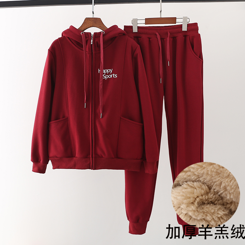 加绒加厚运动套装秋冬卫衣两件套