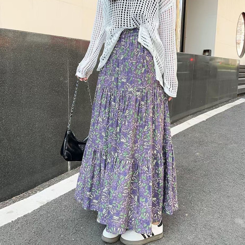 2026新款棉绸碎花半身裙女夏季高腰中长款显瘦a字裙大摆裙沙滩裙