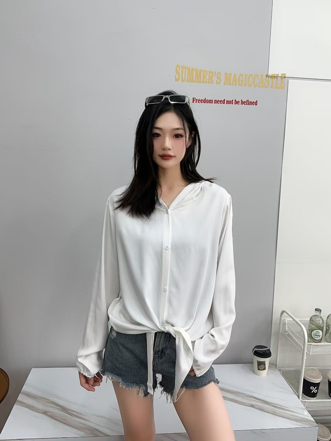 2025年夏季新款棉绸衬衫女宽松显瘦百搭长袖衬衣薄款防晒衣短开衫 - 实物图