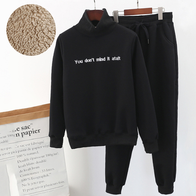 加绒加厚卫衣套装女2024秋冬新款宽松高领套头羊羔绒冬款毛外套厚