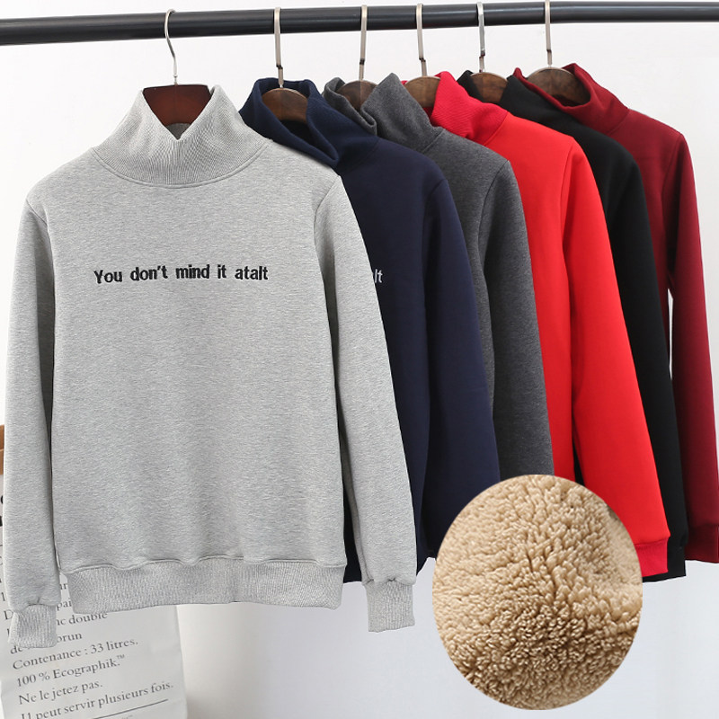 羊羔绒加厚卫衣2024秋冬新款女宽松保暖学生休闲上衣高领套头外套