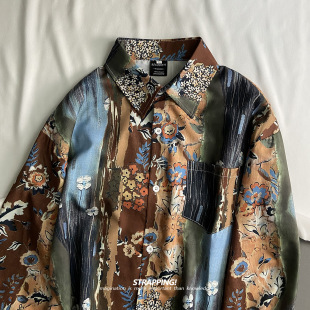 STRAPPING抽象泼墨田园碎花长袖 港风复古日系男女痞帅春秋 衬衫