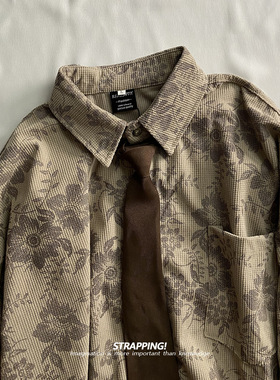 STRAPPING古典碎花灯芯绒长袖花衬衫外套港风复古日系男女痞帅秋