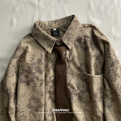 STRAPPING古典碎花灯芯绒长袖花衬衫外套港风复古日系男女痞帅秋