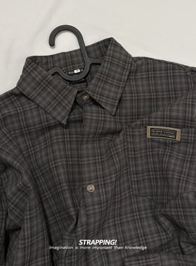 STRAPPING格纹全棉美式咔叽街头长袖衬衫港风复古日系男女春秋