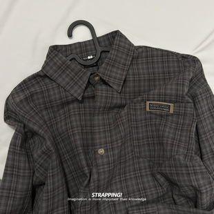 STRAPPING格纹全棉美式咔叽街头长袖衬衫港风复古日系男女春秋
