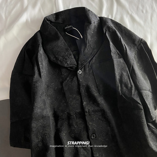 STRAPPING提花圆领新中式涤纶夏季短袖衬衫男女日系复古港风