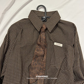 衬衫 STRAPPING小格纹领带美式 全棉咔叽长袖 港风复古日系男女春秋