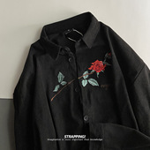 STRAPPING玫瑰花刺绣灯芯绒复古长袖 衬衫 港风日系男女痞帅春秋