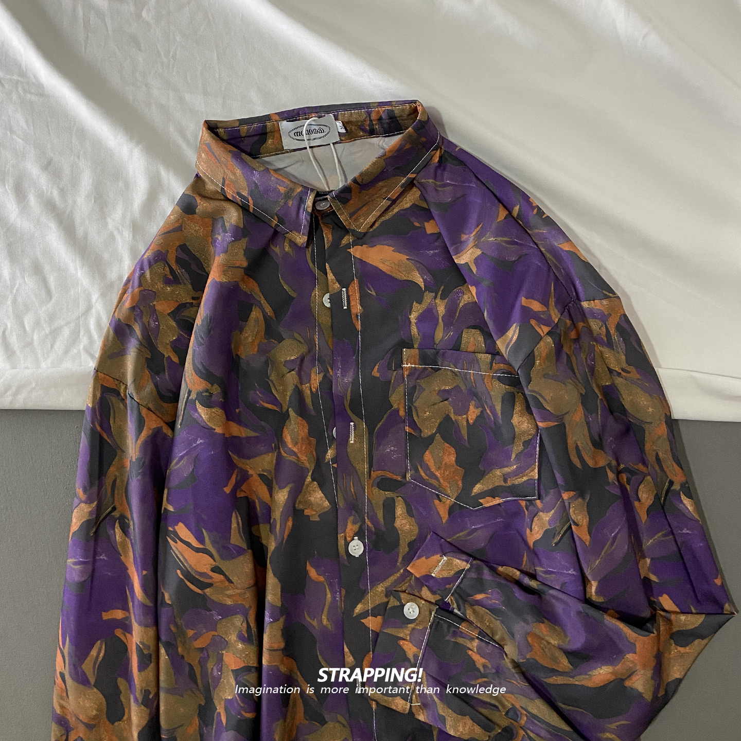 STRAPPING紫色油画花卉碎花长袖花衬衫港风复古日系男女痞帅春秋