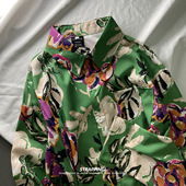 STRAPPING油画涂鸦撞色花卉碎花长袖 衬衫 港风复古日系男女痞帅秋