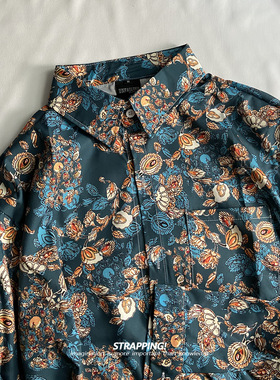 STRAPPING古典老式蓝底碎花长袖花衬衫港风复古日系男女春秋