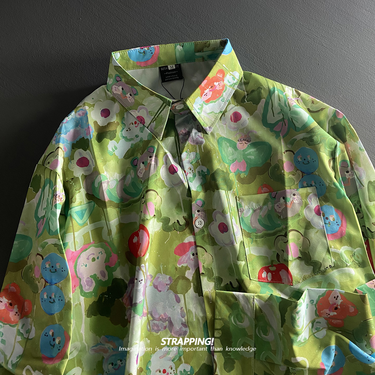 STRAPPING卡通油画碎花长袖花衬衫港风复古日系男女痞帅秋季