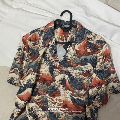 #神奈川冲浪里古巴领短袖花衬衫OS男女复古夏威夷日系港风