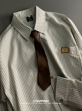 STRAPPING学院风条纹棉质长袖衬衫港风复古日系男女痞帅春秋INS