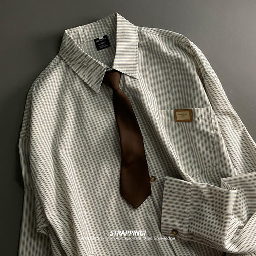 STRAPPING学院风条纹棉质长袖衬衫港风复古日系男女痞帅春秋INS