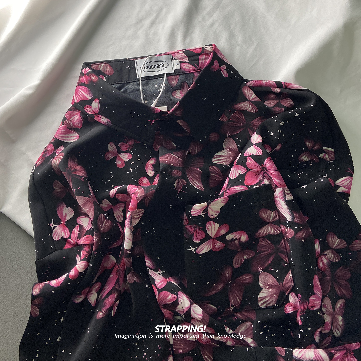 STRAPPING黑底蝴蝶星空碎花长袖花衬衫港风复古日系男女痞帅春秋