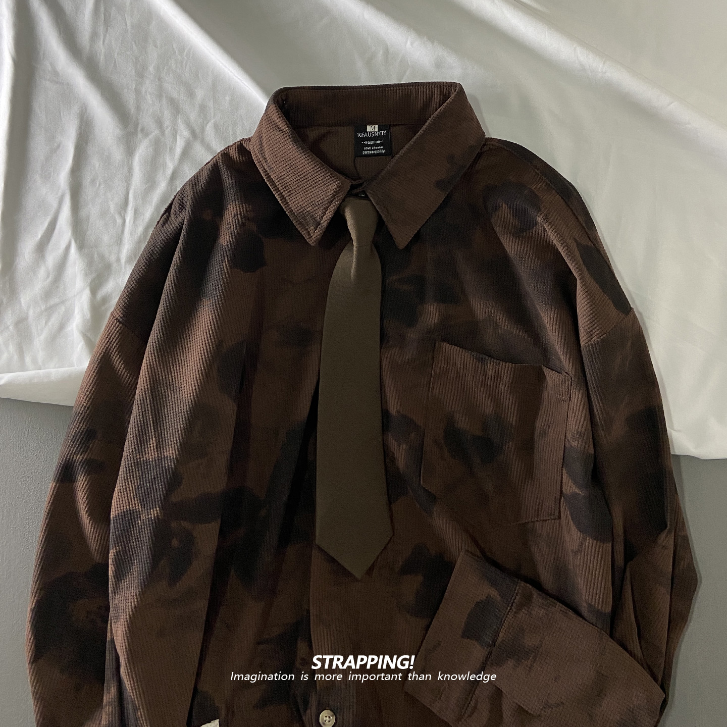 STRAPPING棕色印象花卉领带长袖花衬衫港风复古日系男女痞帅秋
