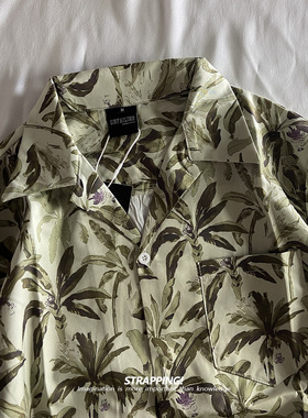 STRAPPING棕榈热带植物古巴领短袖花衬衫男女夏威夷泰国日系复古