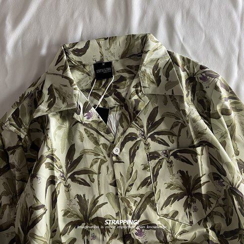 STRAPPING棕榈热带植物古巴领短袖花衬衫男女夏威夷泰国日系复古