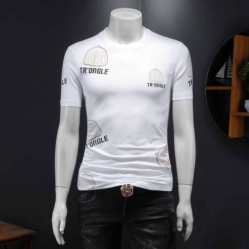 夏季新款丝光棉高品质短袖t恤圆领男半袖打底衫6125P65假模白，男装T恤，钱塘6025