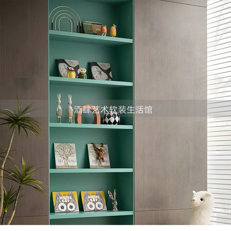 简约现代样板间儿童房女孩房书架装饰书籍桌搭配组合家居饰品摆件