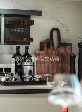 北欧轻奢样板间厨房装饰品摆件售楼处家居餐具木质钻板托盘组合套