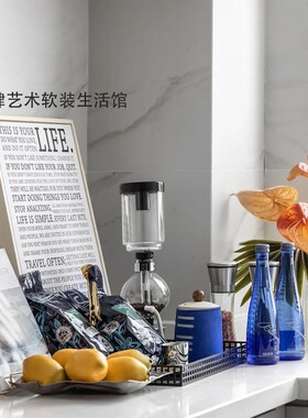 现代样板房蓝色咖啡主题摆件