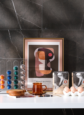 样板房间厨房餐厅饰品摆件组合艺术咖啡主题现代轻奢咖啡架挂画