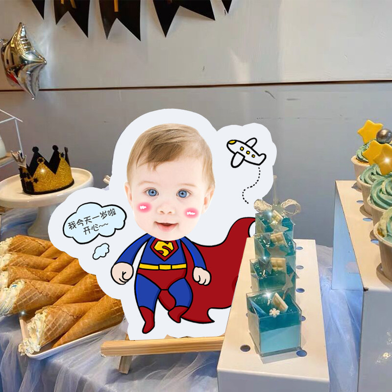 kt板人形立牌大人宝宝卡通头像搞怪生日周岁派对装饰桌牌蛋糕插牌