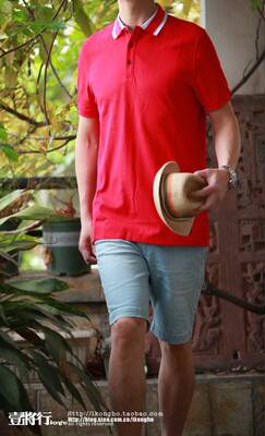 撞色领透气排汗有大码短袖t恤