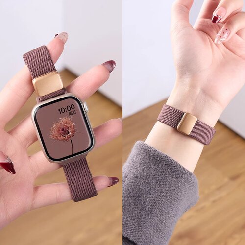 情侣智能手表带适用苹果iwatch11表带applewatch10磁吸编织表带