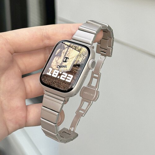 适用applewatchs11/10/9/8手表带感女小蛮腰钢带金属ultra2/1