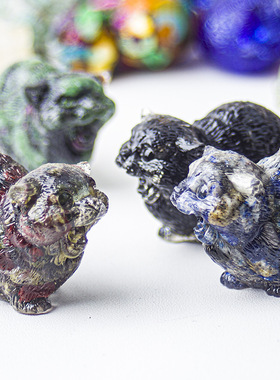 跨境天然水晶碎石滴胶动物吵架猫